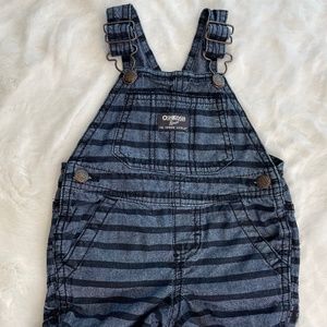 OshKosh B'gosh Striped Shortalls 9M Denim with Blue Horizontal Stripes